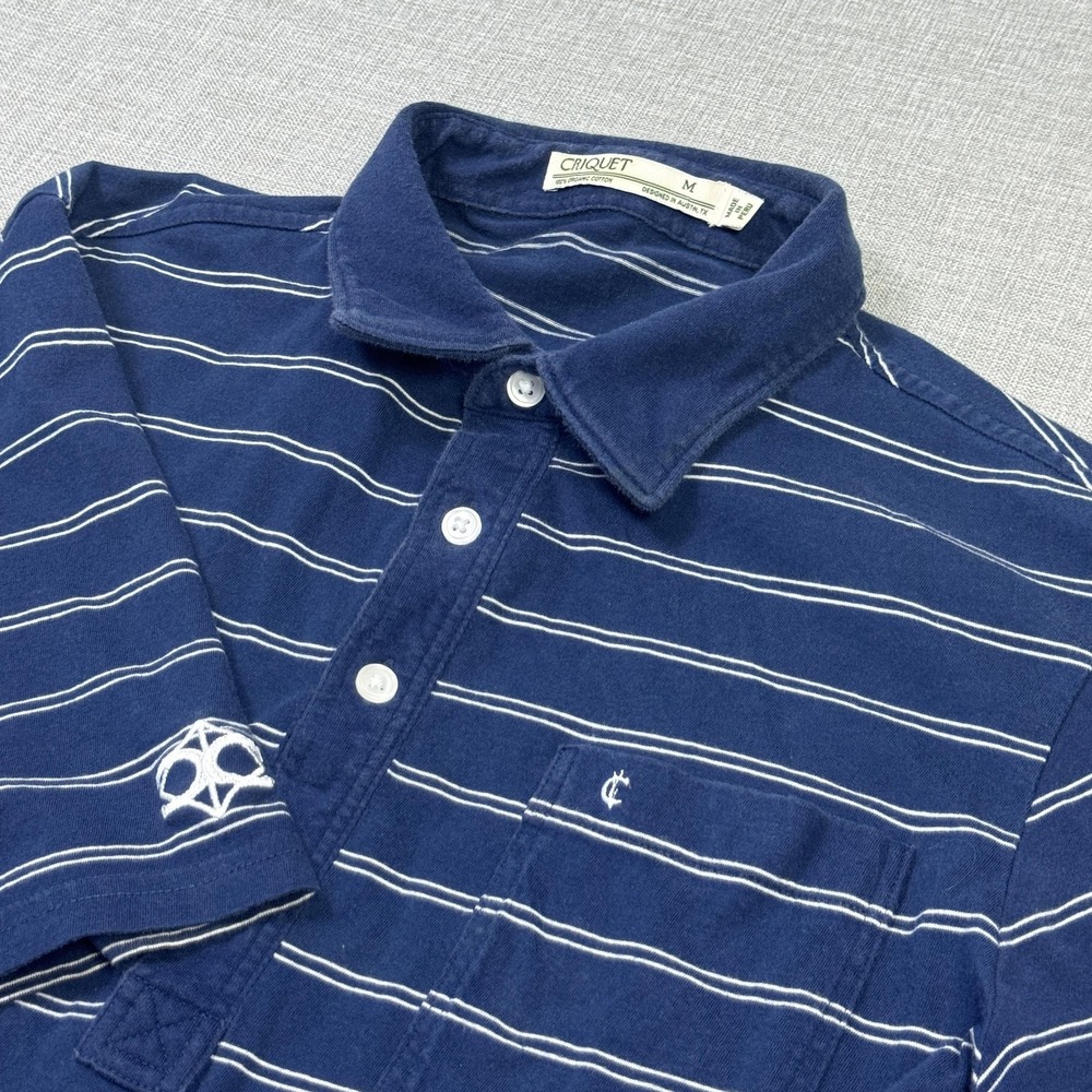 Criquet Polo Shirt‎ Mens Medium Blue Striped Short Sleeve Collared Pocket